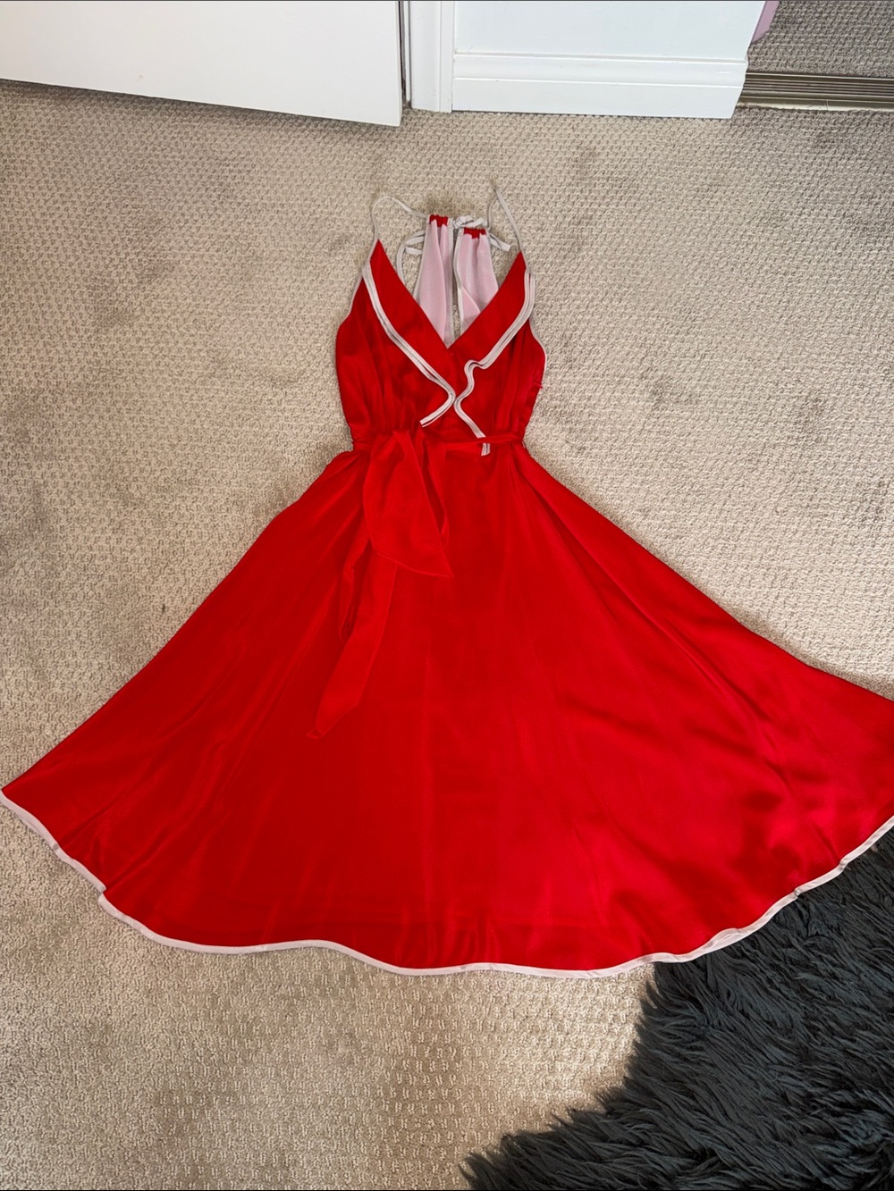 Anthropologie silk Red Mini Dress with Contrast Trim - Picture 6 of 11
